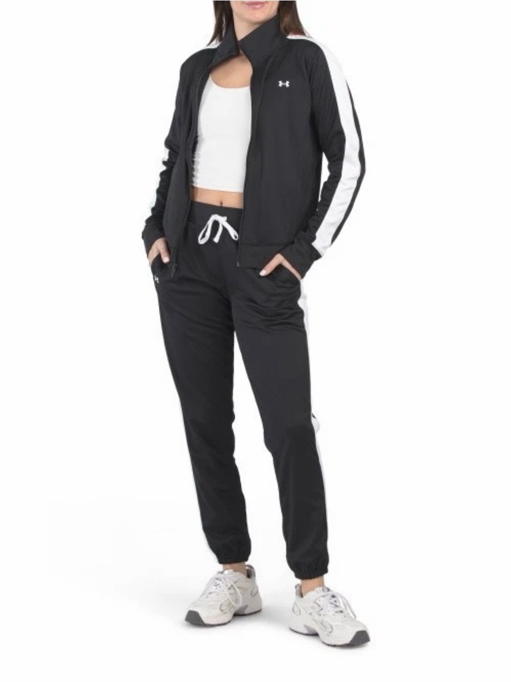 UNDER ARMOUR Tricot Tracksuit Pants Track JACKET Womens Small Black White NWT